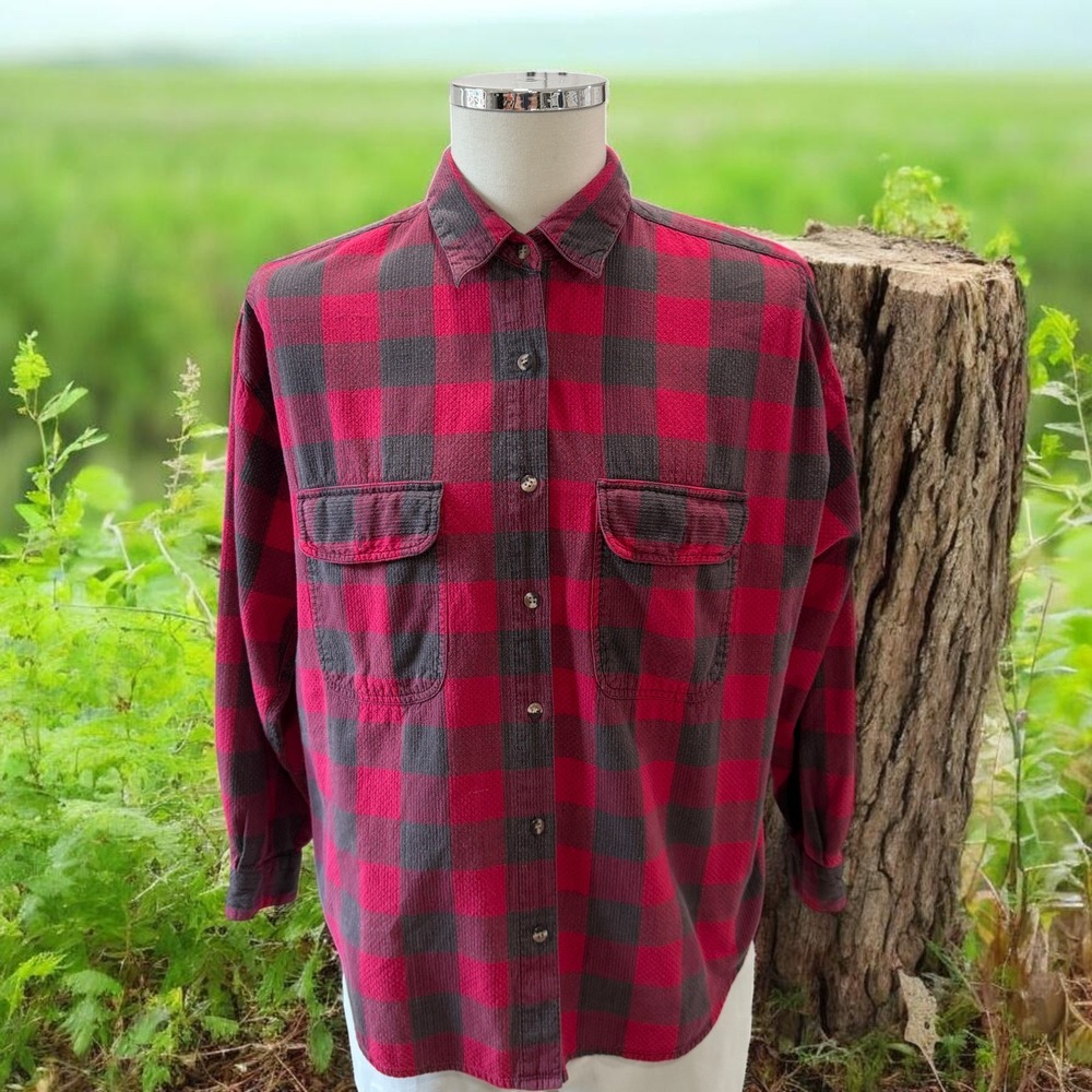 Vintage Red Black Flannel Shirt Grunge Workwear Lumberjack‎ 90s Streetwear SZ L